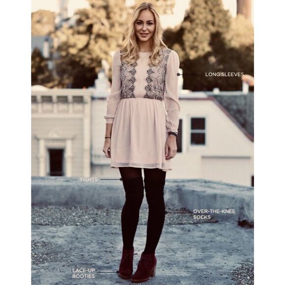 Pins and Needles Rose Tyrie and Black Lace Long Sleeve Lined Gauze Mini Dress 0 - Picture 1 of 14